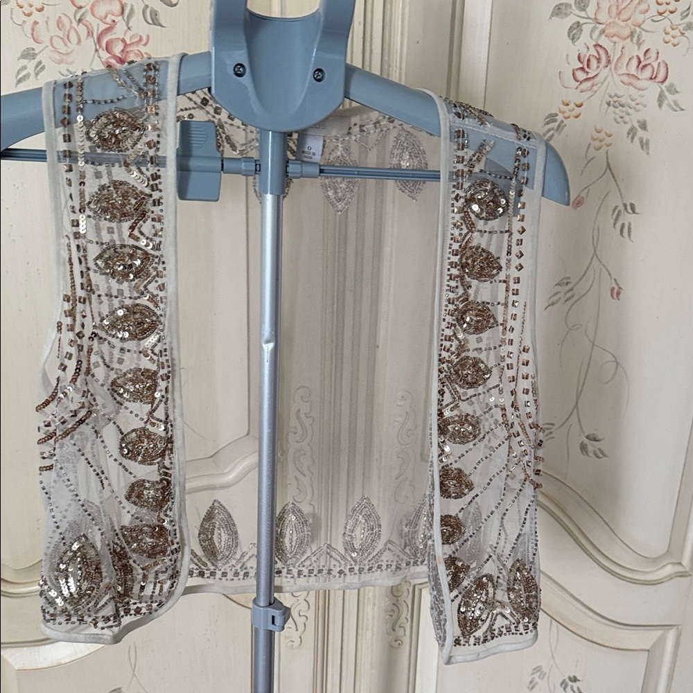Chico's Sheer Gold Embellished Top